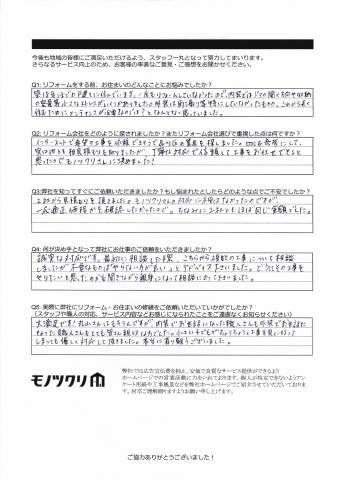 品川区小山でドアの工事と外装の改修工事をご依頼されたお客様アンケート