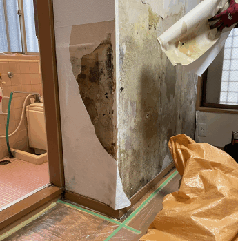 品川区中延で浴室脇の壁が水濡れしてるので解体しました