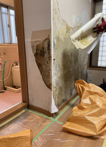 品川区中延で浴室脇の壁が水漏れしてるので解体した写真