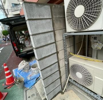 武蔵小山にある企業様からのご依頼で破損したブロック壁を交換しました