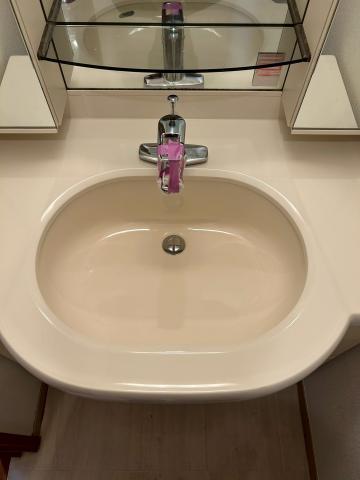 品川区小山の賃貸マンションで洗面ボウル特殊リペアで修理した写真