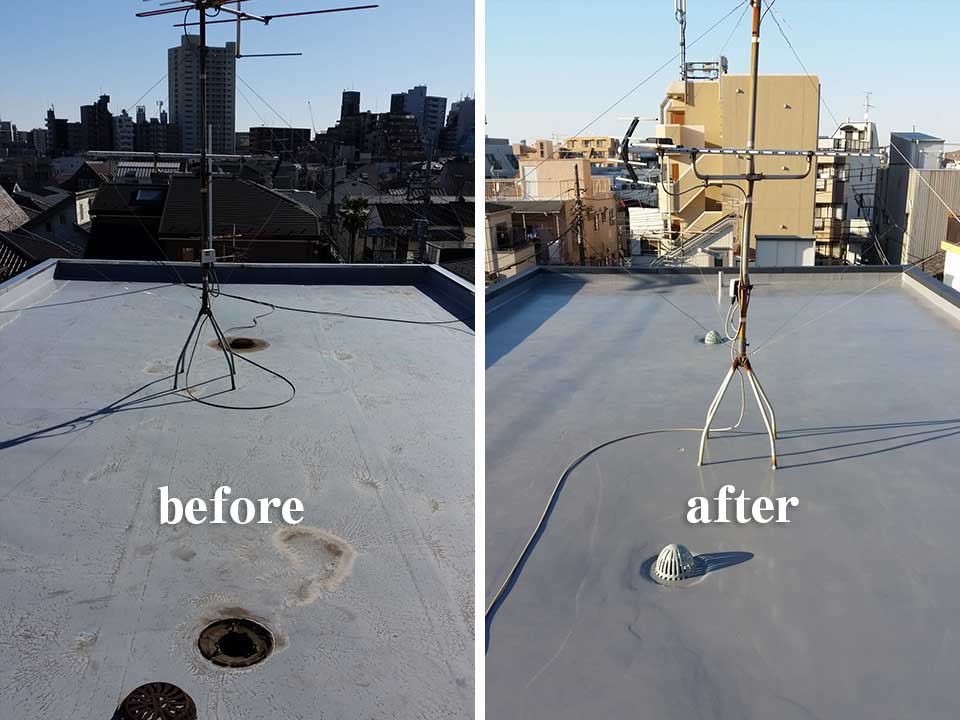 屋上の防水点検・工事写真