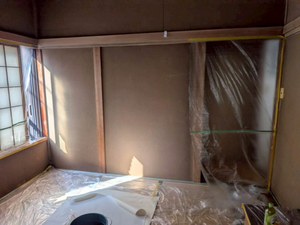 品川区小山で和室砂壁養生写真