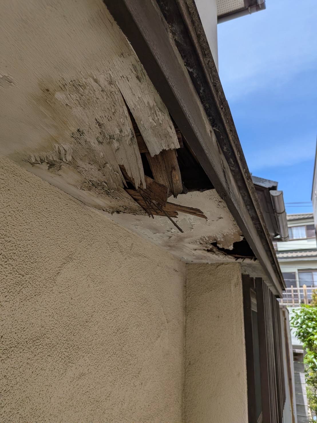 品川区小山台戸建て軒天腐食で大きな穴の写真